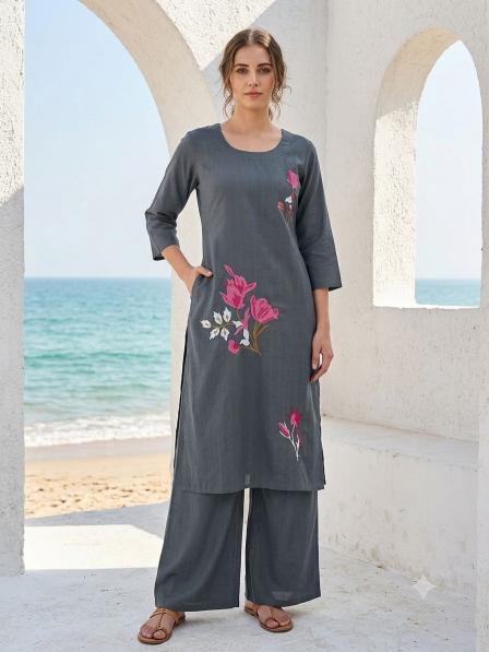 Rose flower embroidery kurtis wholesale in hyderabad